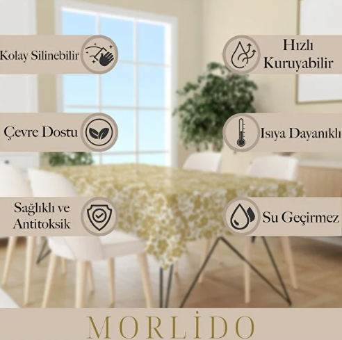 MORLİDO Yıkanabilir Silinebiilir Leke Tutmaz Kumaş Görünümlü Hijyenik Masa Örtüsü