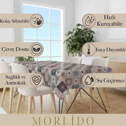 MORLİDO Yıkanabilir Silinebiilir Leke Tutmaz Kumaş Görünümlü Hijyenik Masa Örtüsü