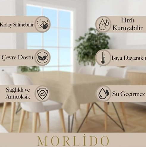 MORLİDO Yıkanabilir Silinebilir Leke Tutmaz Kumaş Görünümlü Hijyenik Masa Örtüsü